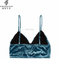 Peacock blue xxx sexy simple new design image of ladies velvet fabric long lined wireless bralette crop top bra